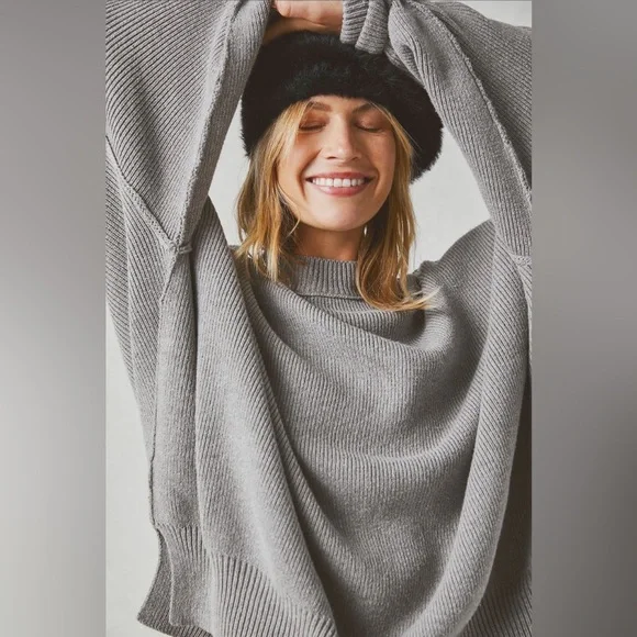 Free People Easy Street Tunic Oversized Sweater Pullover Heather Grey XL - Picture 2 of 10